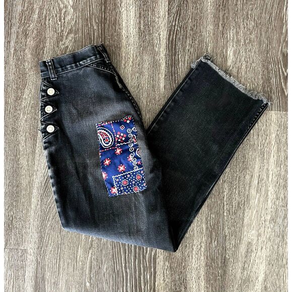Vintage Lawman Jeans Sz 2 High Rise Black Denim Western Rodeo Patchwork Y2K RARE - Picture 7 of 16